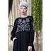 Designer embroidery abaya with cuff sleeves- black-silver